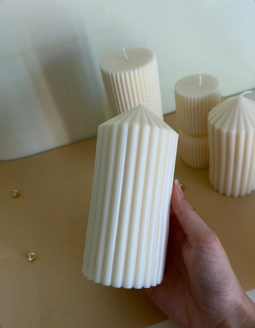 Ribbed pillar candle