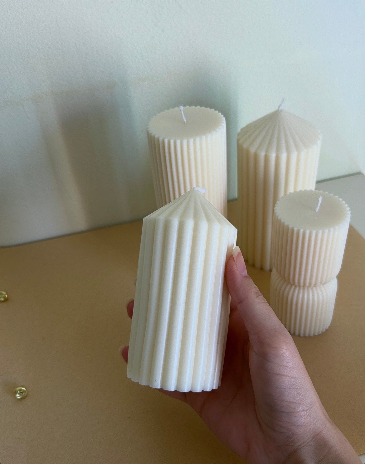 Ribbed pillar candle